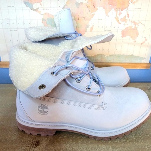 Timberland Women’s Size 7 light blue WP Fleece Fold Down Nubuck Boots AJ-327 - Picture 3 of 10